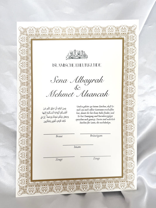 Nikah Zertifikat mit goldenem Rahmen