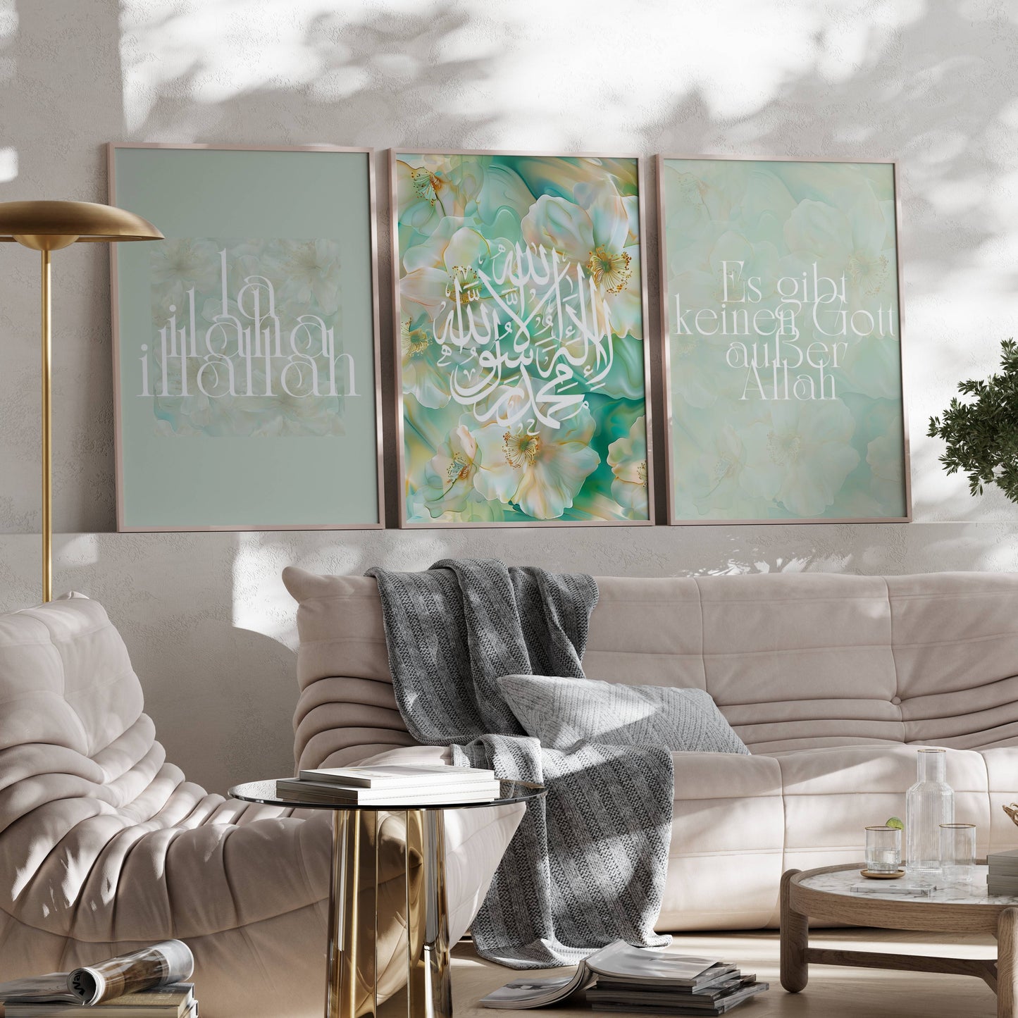 Grünes la ilaha illallah Posterset mit Blumen