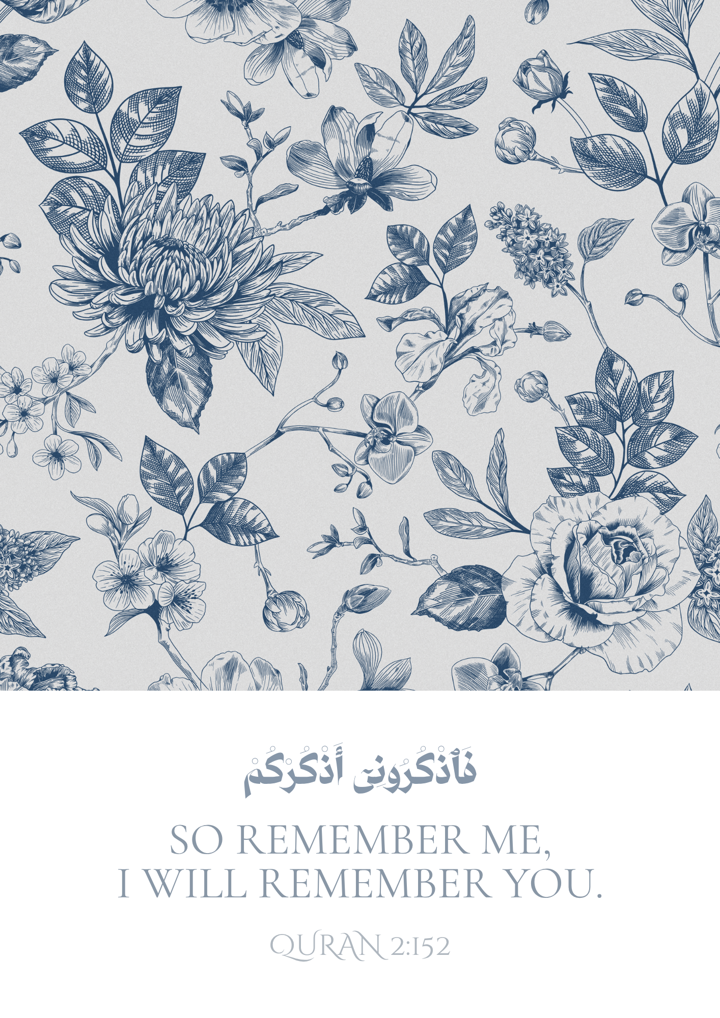 Zweier Posterset mit Koran Ayah und Blumen in Blau