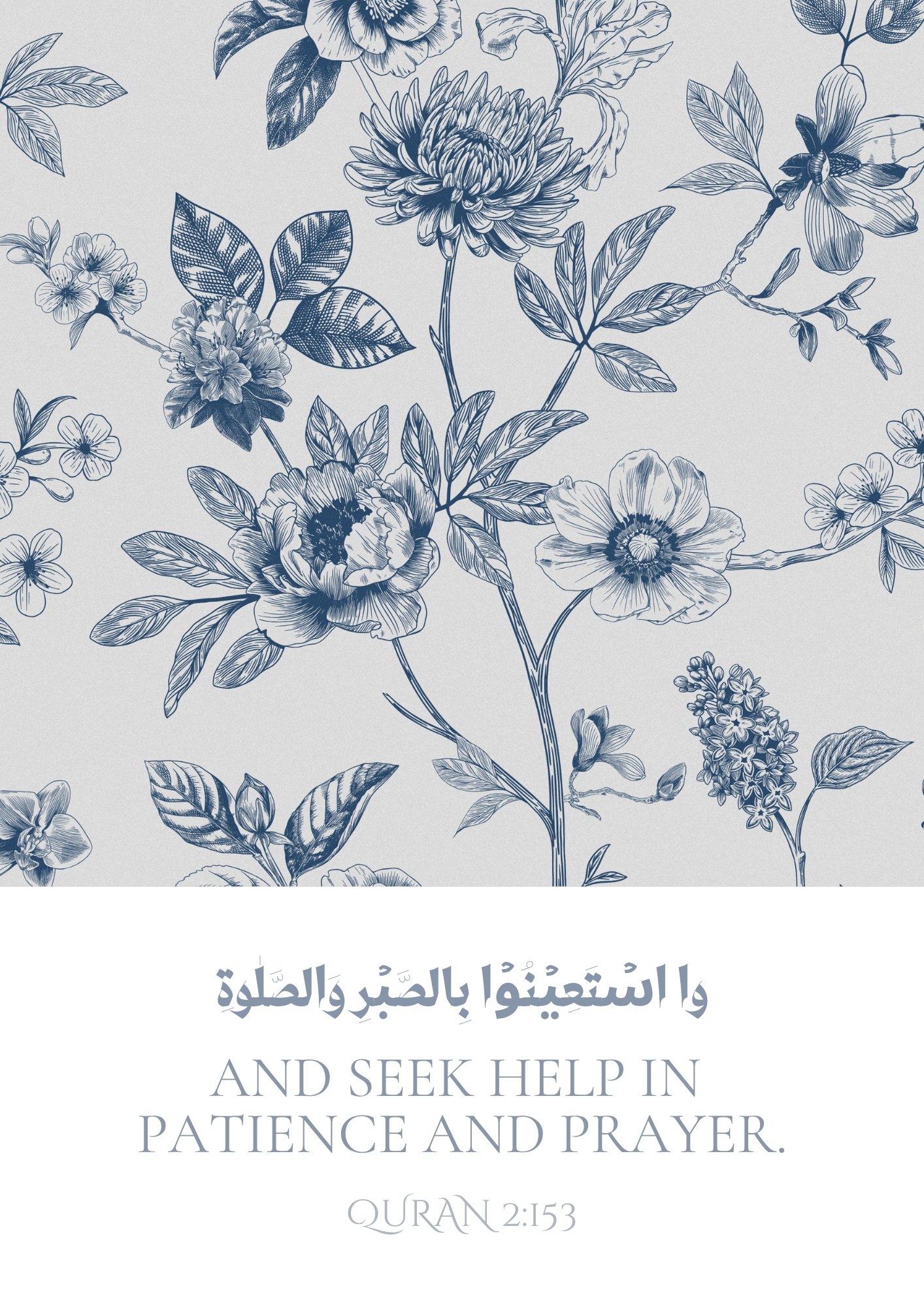 Zweier Posterset mit Koran Ayah und Blumen in Blau