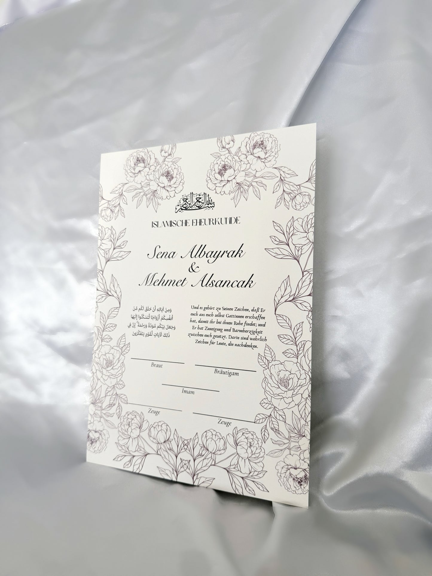 Florales Nikah Zertifikat — A3 / Rahmen Gold