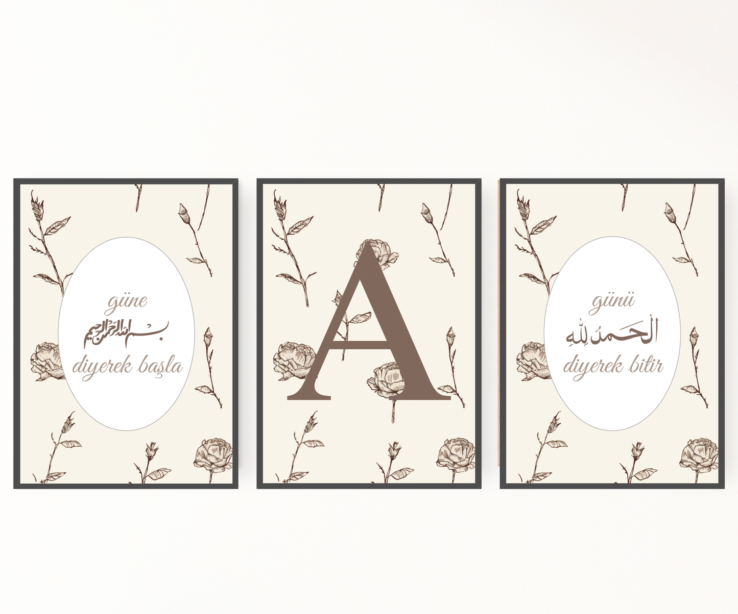 Cicekli Bismillah Elhamdulillah kiz odasi poster seti