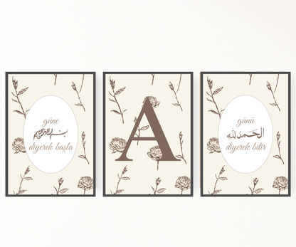 Cicekli Bismillah Elhamdulillah kiz odasi poster seti