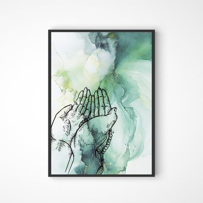 Grünes Marmorposter mit betender Hand
