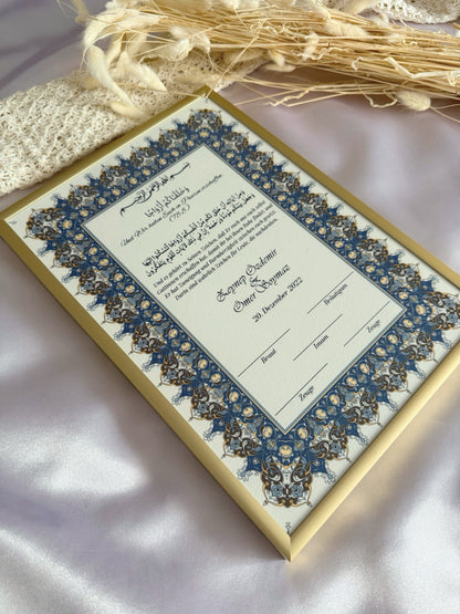 Nikah Zertifikat mit blauem Rahmen