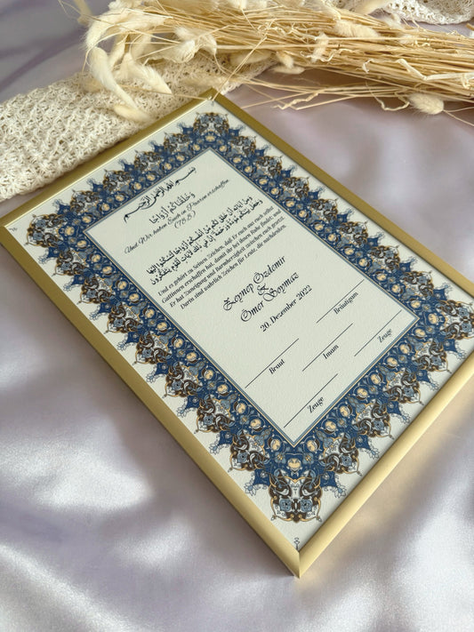 Nikah Zertifikat mit blauem Rahmen