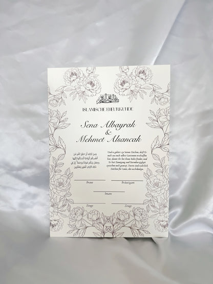 Florales Nikah Zertifikat — A3 / Rahmen Gold