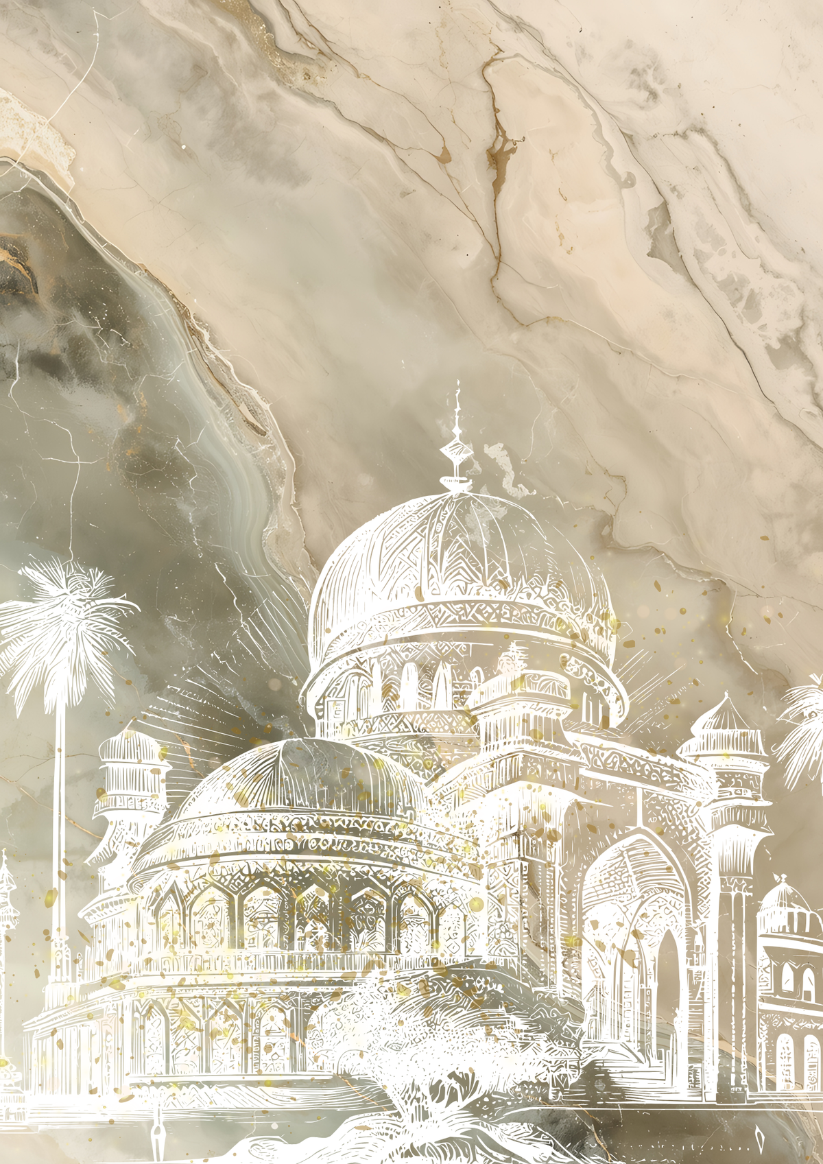 Ayat Al Kursi, Allahu Akbar und Moschee mit Glitzerpartikel