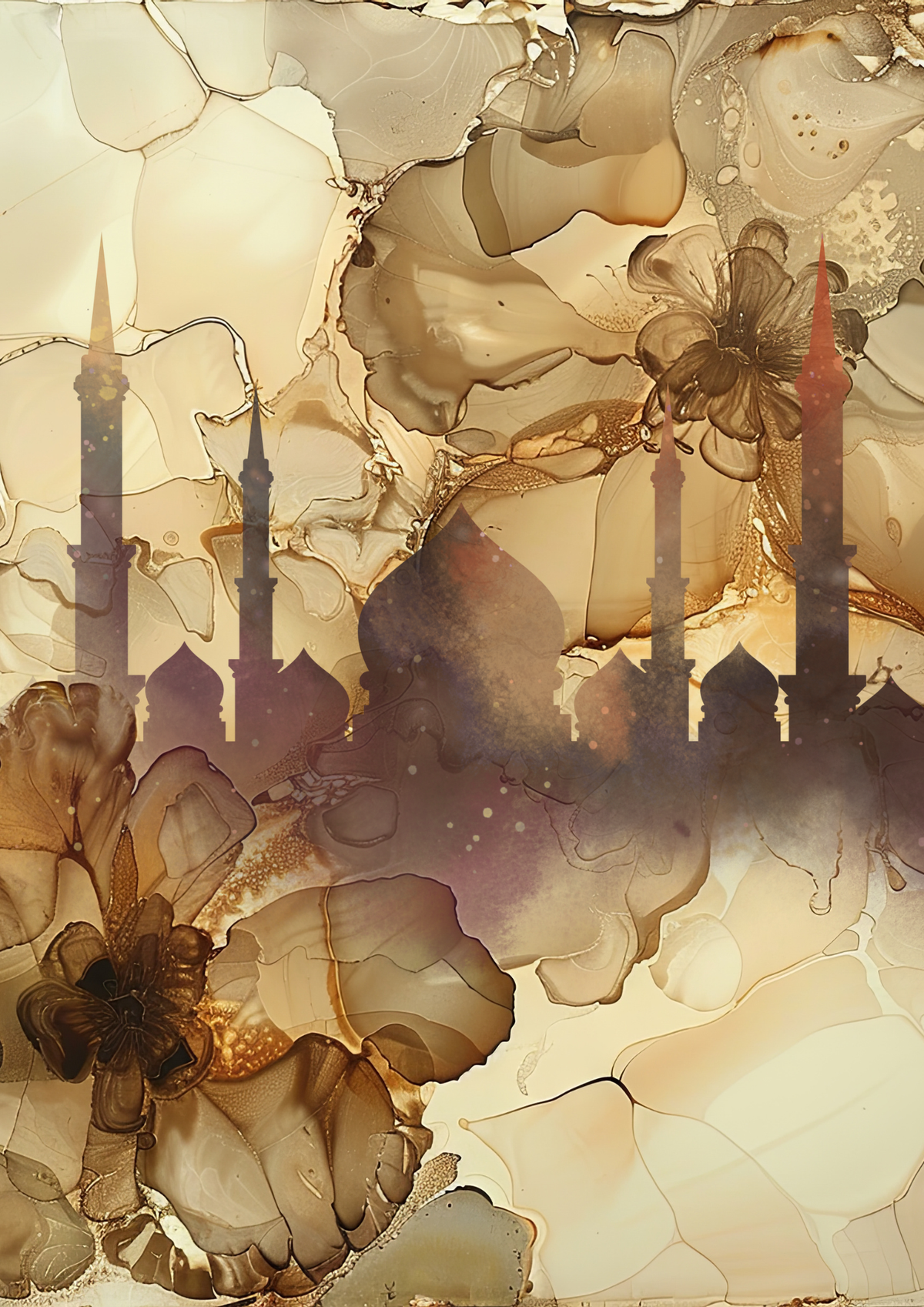 Die heiligen Worte Allah und Prophet Muhammad mit Moschee-Silhouette