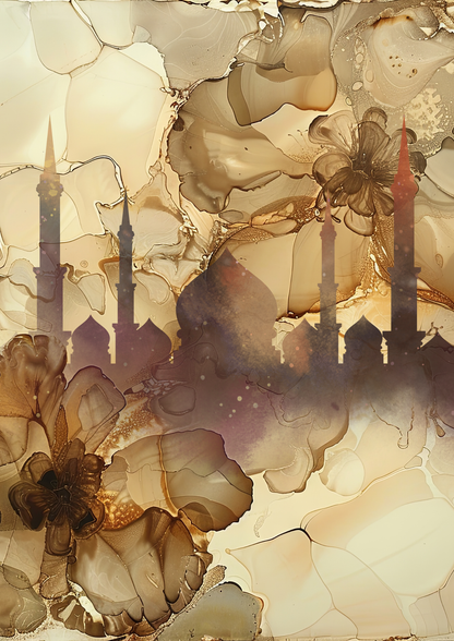 Die heiligen Worte Allah und Prophet Muhammad mit Moschee-Silhouette