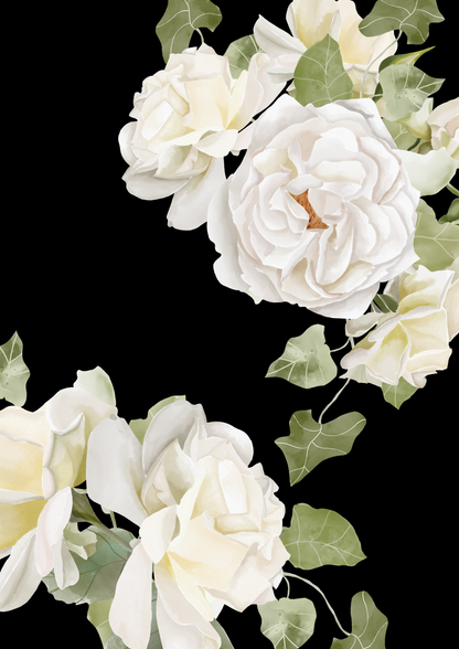 Schwarzes Posterset mit Koranayah und weißen Blumen