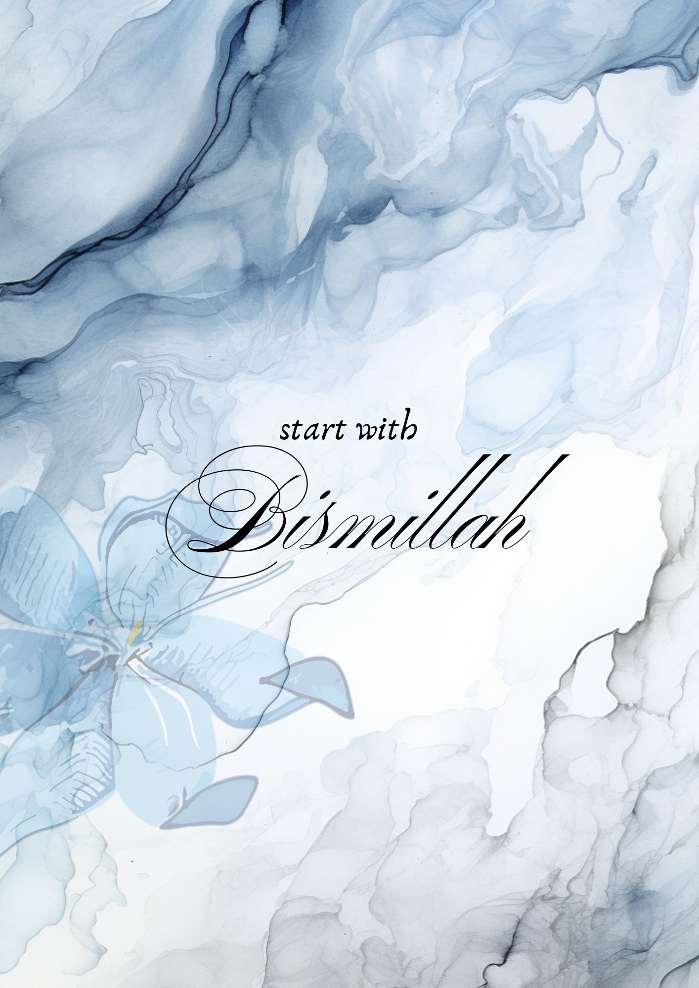 Blaues Posterset mit Marmormuster und Blumen