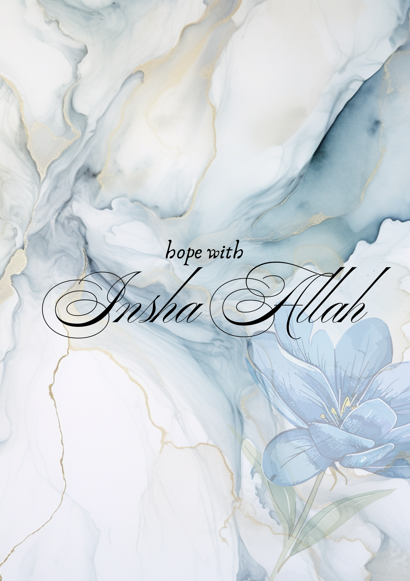 Blaues Posterset mit Marmormuster und Blumen