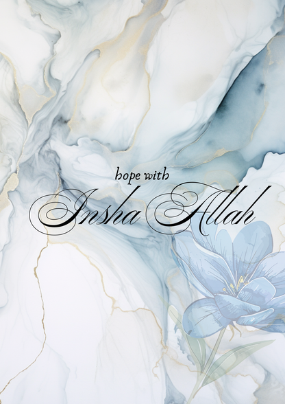 Blaues Posterset mit Marmormuster und Blumen