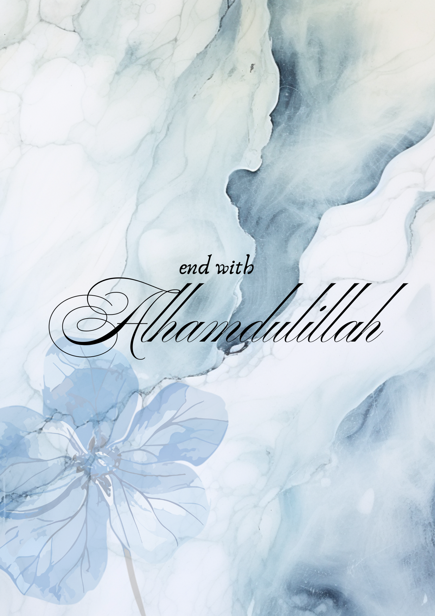 Blaues Posterset mit Marmormuster und Blumen