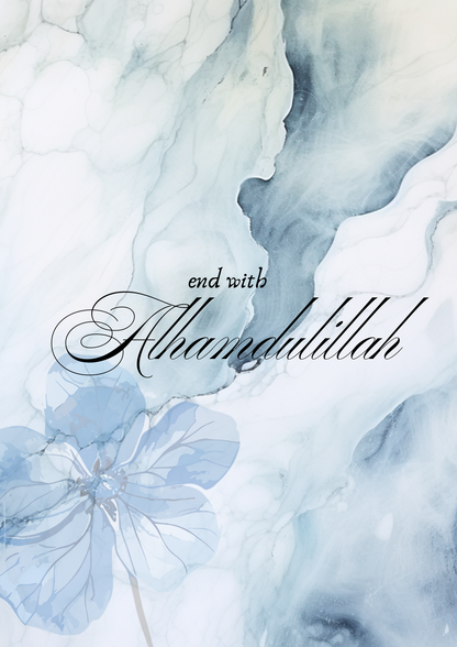 Blaues Posterset mit Marmormuster und Blumen