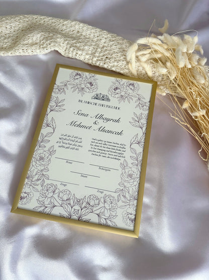 Nikah Zertifikat mit roten Blumen