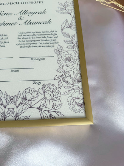 Nikah Zertifikat mit roten Blumen