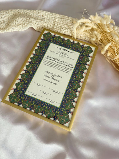 Nikah Zertifikat mit braun-blauem Rahmen