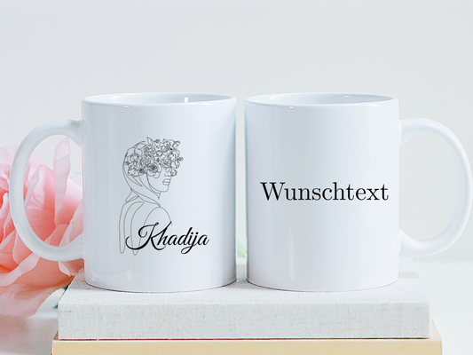 Personalisierte Hijabi Tasse in schwarz-weiß