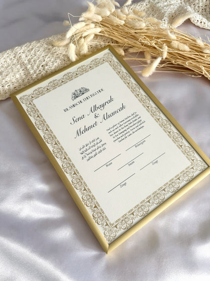 Nikah Zertifikat mit goldenem Rahmen