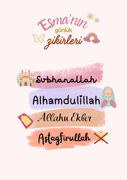 Günlük zikirleri hatirlatan poster