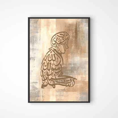 Betender Mann mit Kalligraphie-Buchstaben