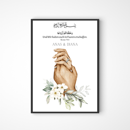 Florales Händeposter für Paare