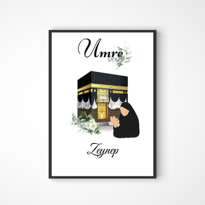 Umrah Poster für Frauen mit Blumen