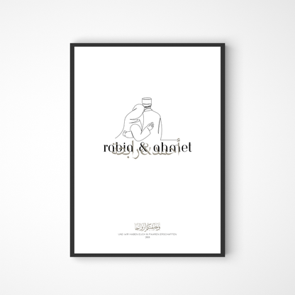 Personalisiertes Pärchenposter mit Line Art