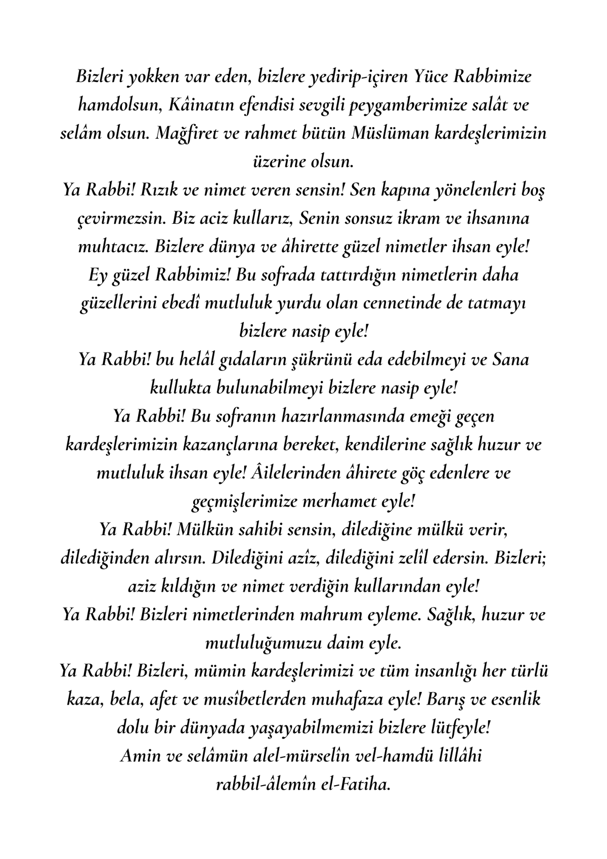 Sofra duasi ve fatiha suresi