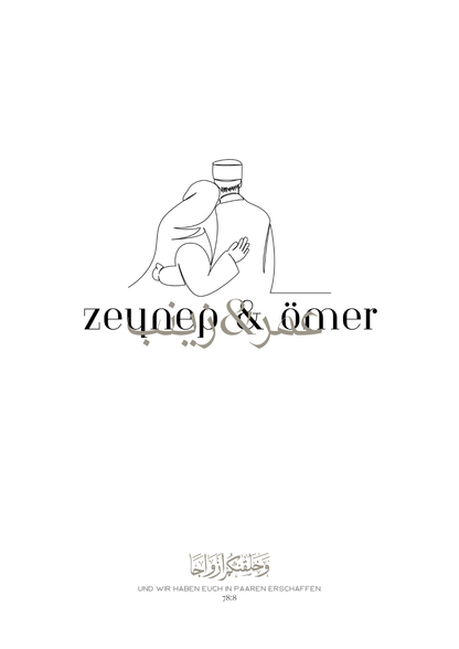 Personalisiertes Pärchenposter mit Line Art