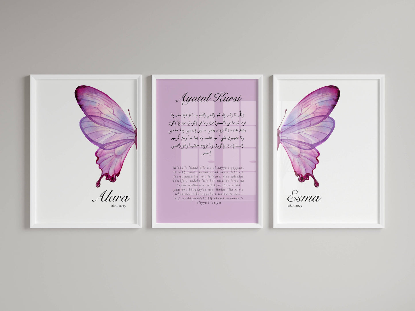 Posterset mit Ayatul Kursi und Schmetterlingen für Zwillinge