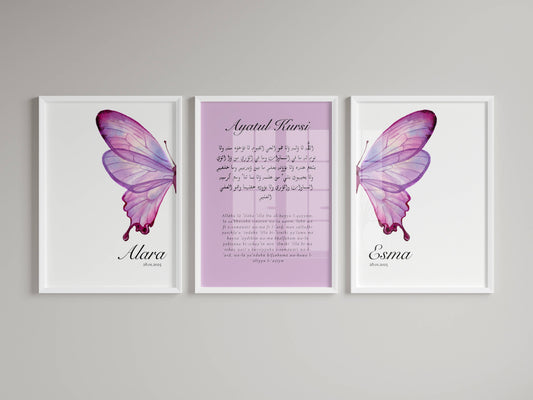 Posterset mit Ayatul Kursi und Schmetterlingen für Zwillinge