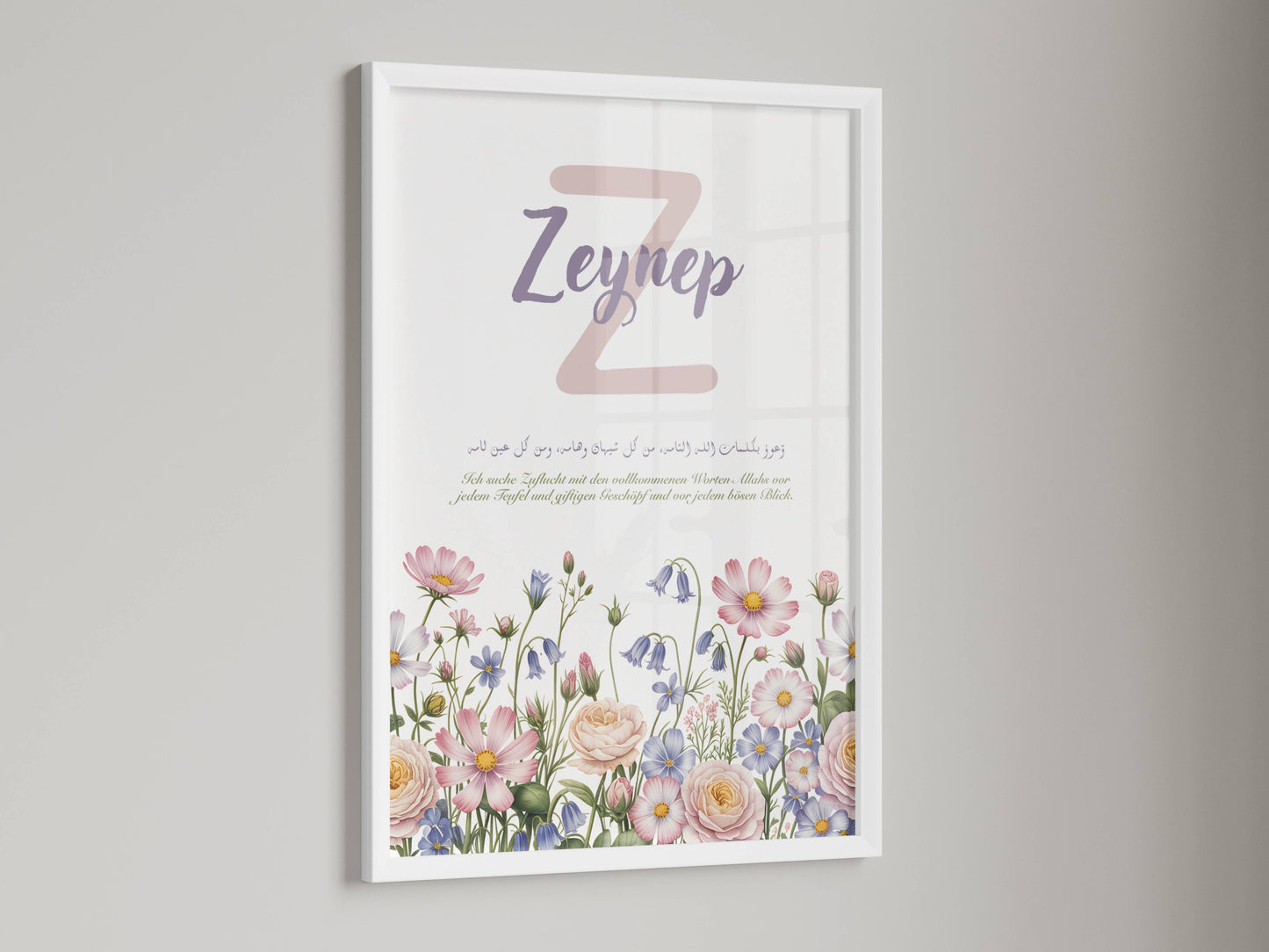 Schutzdua Poster für Mädchen mit Blumen in rosa