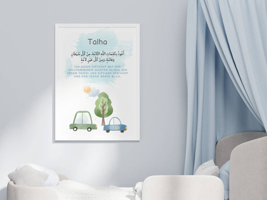 Personalisiertes Poster mit Schutzdua und Autos