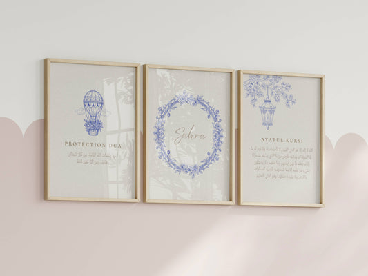 Beige blaues Posterset mit Schutzdua für Mädchen